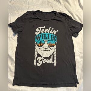 Black Graphic Tee with 'Feelin' Willie Good' Design
